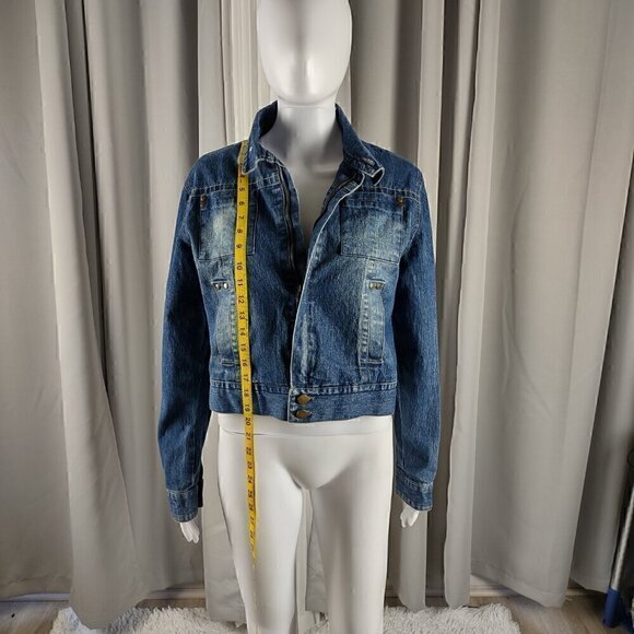 Miss Lili Womens Distressed Customized Cotton Blend Blue Denim Jean Jacket Sz L - Picture 5 of 12